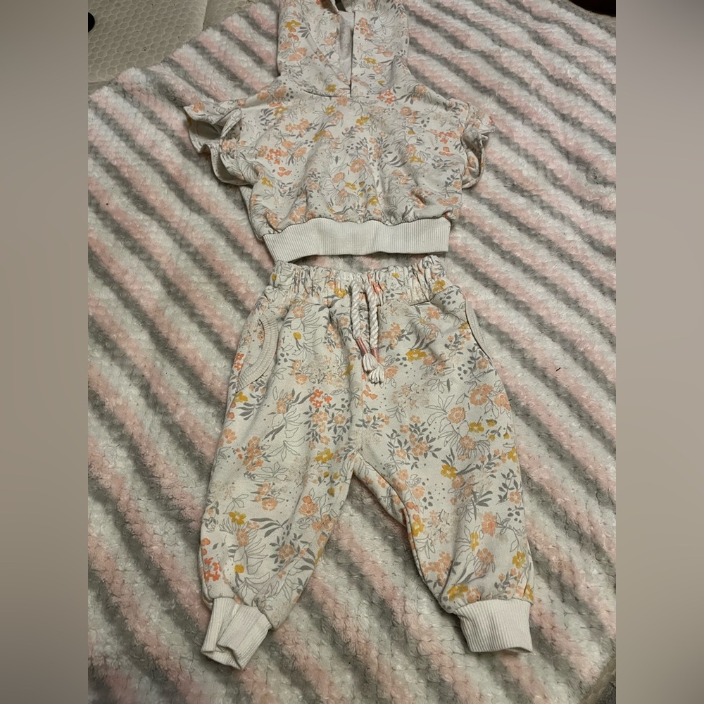 Jessica Simpson Floral Kids Matching Set - Cream and Orange